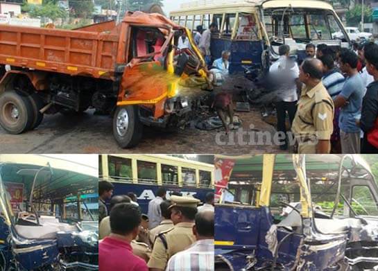 kollam bus tipper accident